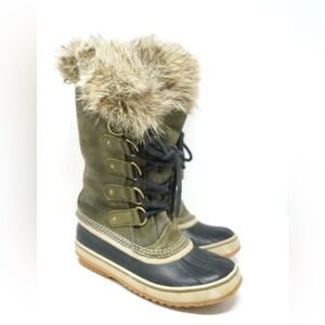 SOREL JOAN of ARCTIC Boots Sz 7 Green Suede/Rubber Snow Winter NL 1540-383
